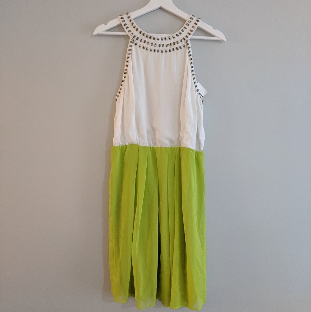 Green and white dress